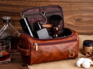 Trousse de toilette en cuir personnalisée pour lui, papa, petit ami, garçons d'honneur, fête des pères, anniversaire, trousse de voyage personnalisée pleine fleur pour hommes