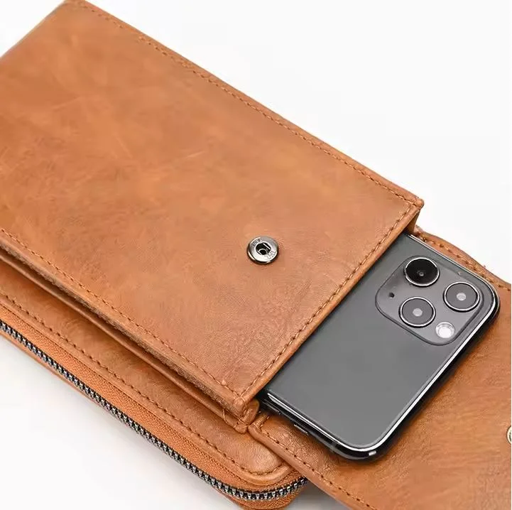 leather crossbody bag multifunctional large capacity shoulder purses zipper closure fashionable short phone5