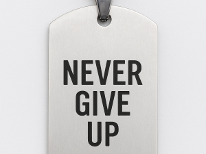 Tell your story or share your message with this personalized stainless steel military pendant.