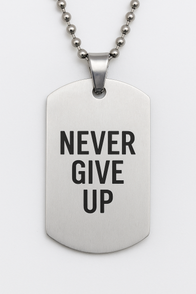 Tell your story or share your message with this personalized stainless steel military pendant.