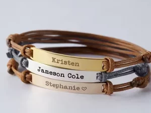 Engraving Personalized ID logo Bracelet Stainless Steel Silver 18k Gold Rectangular Stamping Blanks bar Charm Macrame Bracelets4