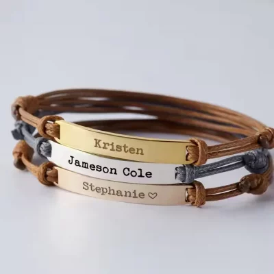 Engraving Personalized ID logo Bracelet Stainless Steel Silver 18k Gold Rectangular Stamping Blanks bar Charm Macrame Bracelets4