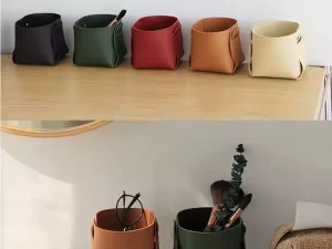 Leather-Organizer-Basket-Decorative-Jewelry-Makeup-Paint-Desktop-Storage