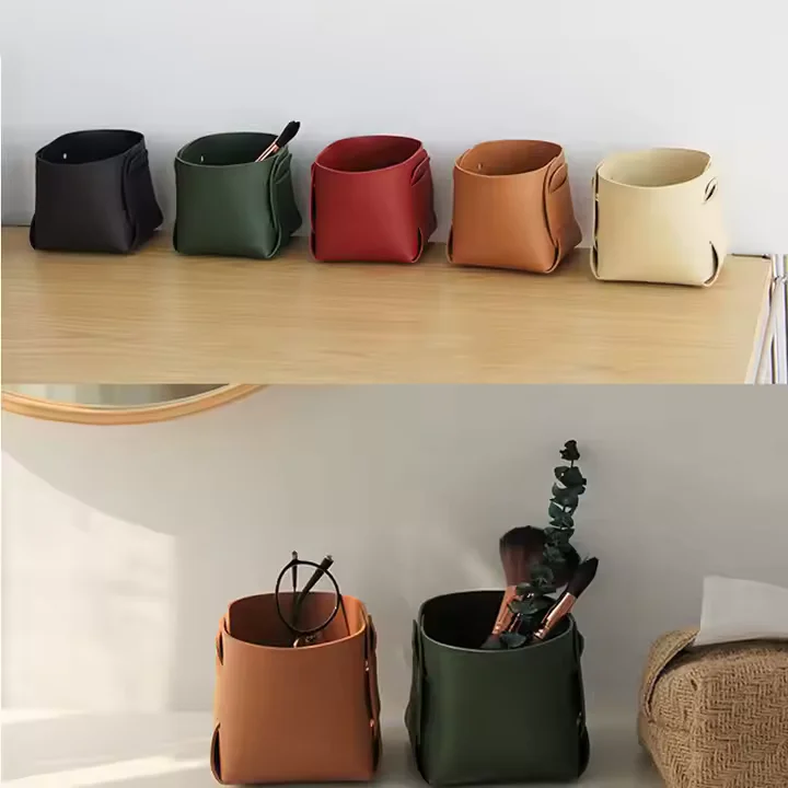 Leather-Organizer-Basket-Decorative-Jewelry-Makeup-Paint-Desktop-Storage