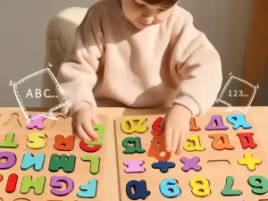Wooden Alphabet & Number Board – Montessori 3D Puzzle for Kids