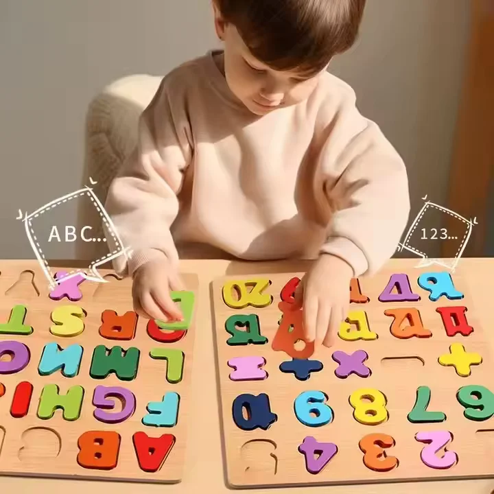 Wooden Alphabet & Number Board – Montessori 3D Puzzle for Kids